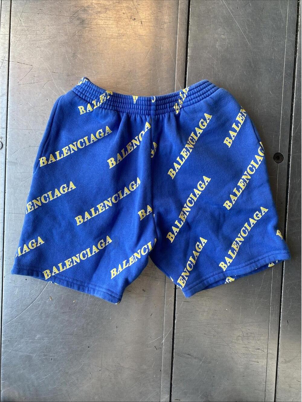 Balenciaga Kids Logo Sweatpant Blue Yellow Shorts Size 4